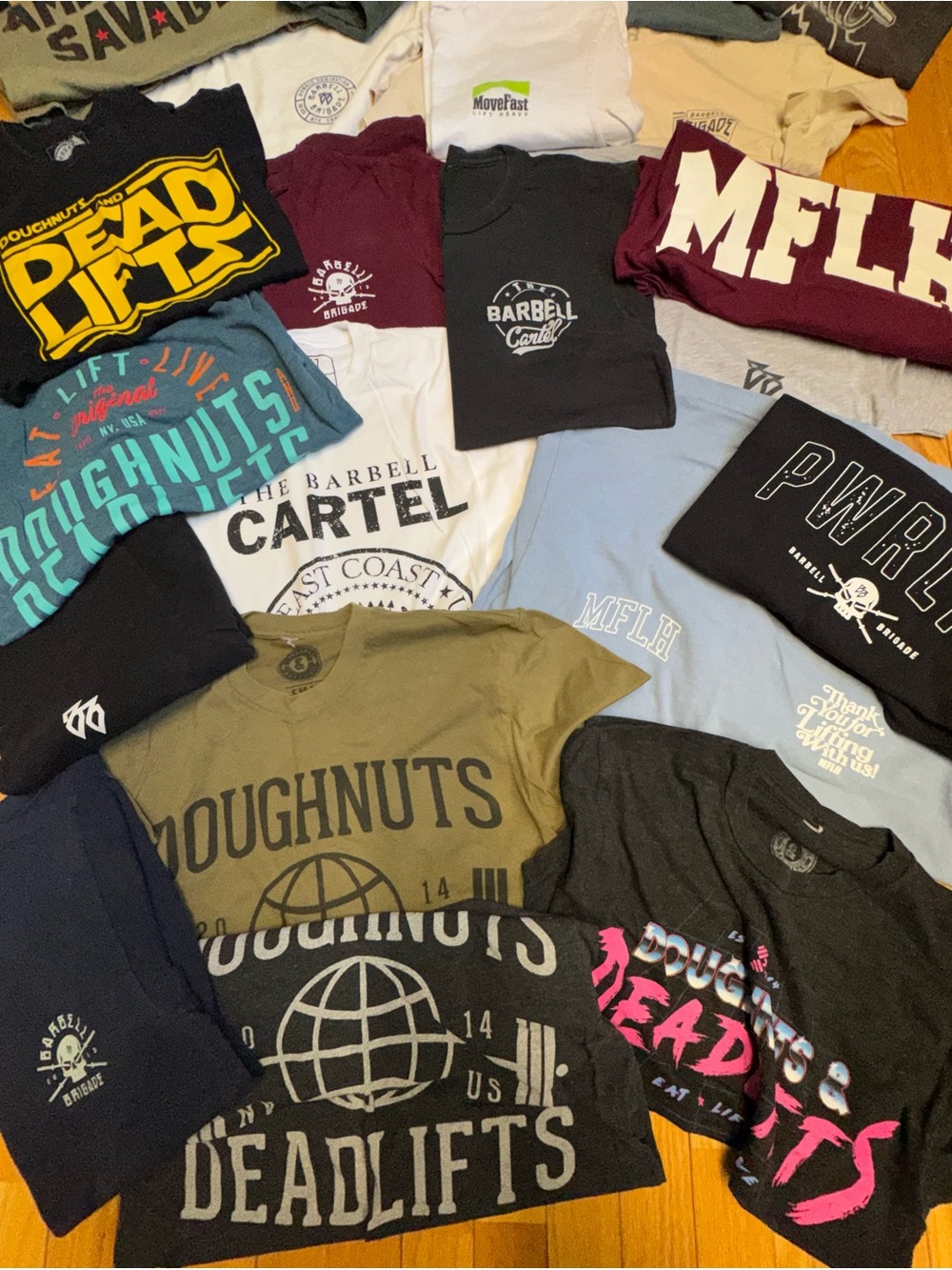 RARE 27 Lifting shirts Barbell Brigade MFLH Doughnuts Deadlifts Barbell Cartel - Picture 2 of 9